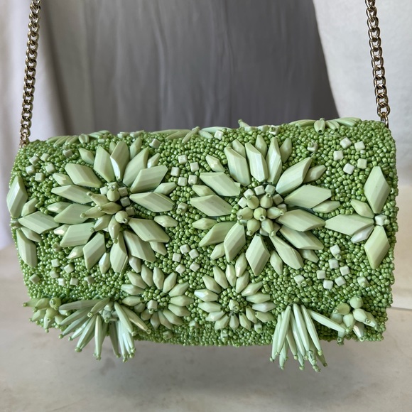 VIRAL Lime Green Flower Beaded Crossbody Clutch, Anthropologie Style, NWT - Picture 5 of 10
